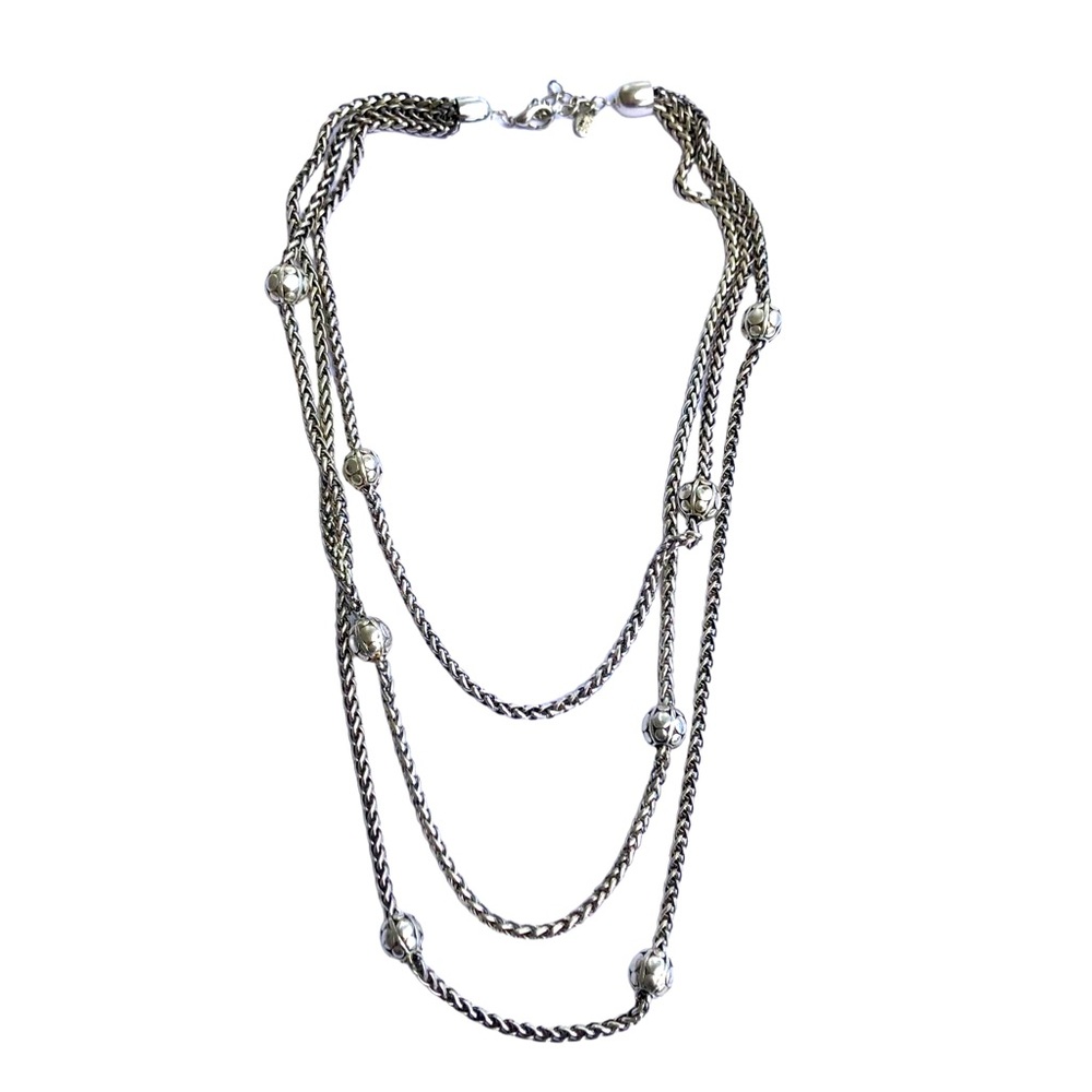 Bijoux Terner Multi-3-Strand 24” Antique Silver Tone Ball & Chain Necklace